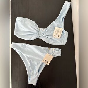 Jade Swim Sky Blue Nylon Bikini Set. Bottom S / Top M